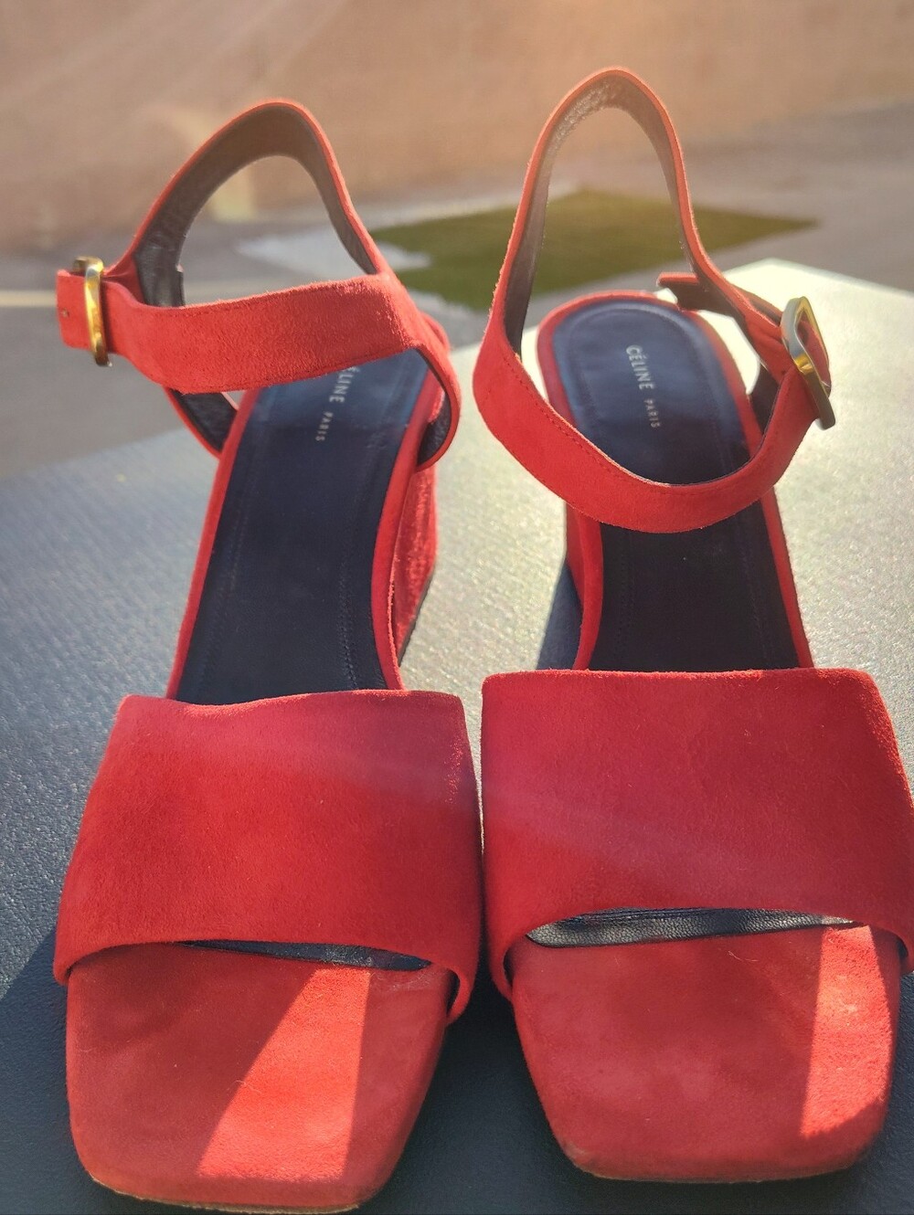 Celine Red Suede Heeled Sandal Women's Sz EU 38 US 7